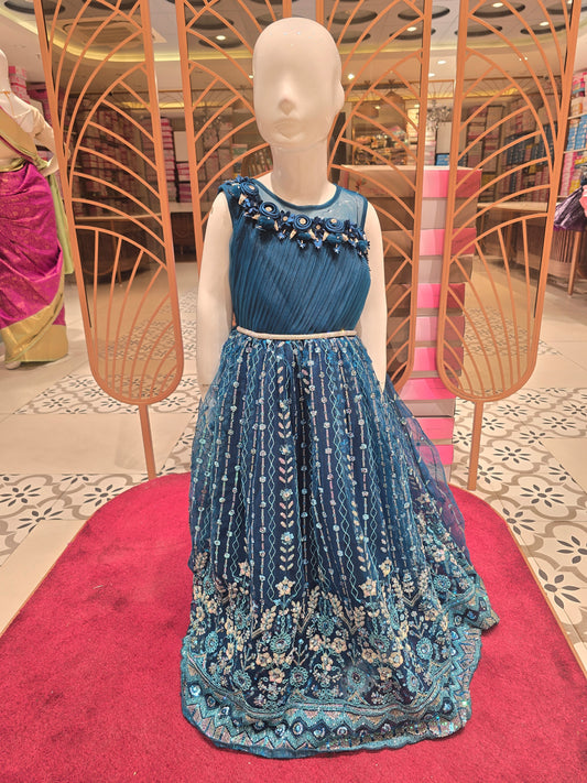 Peacock Blue Sequin Gown for Girls