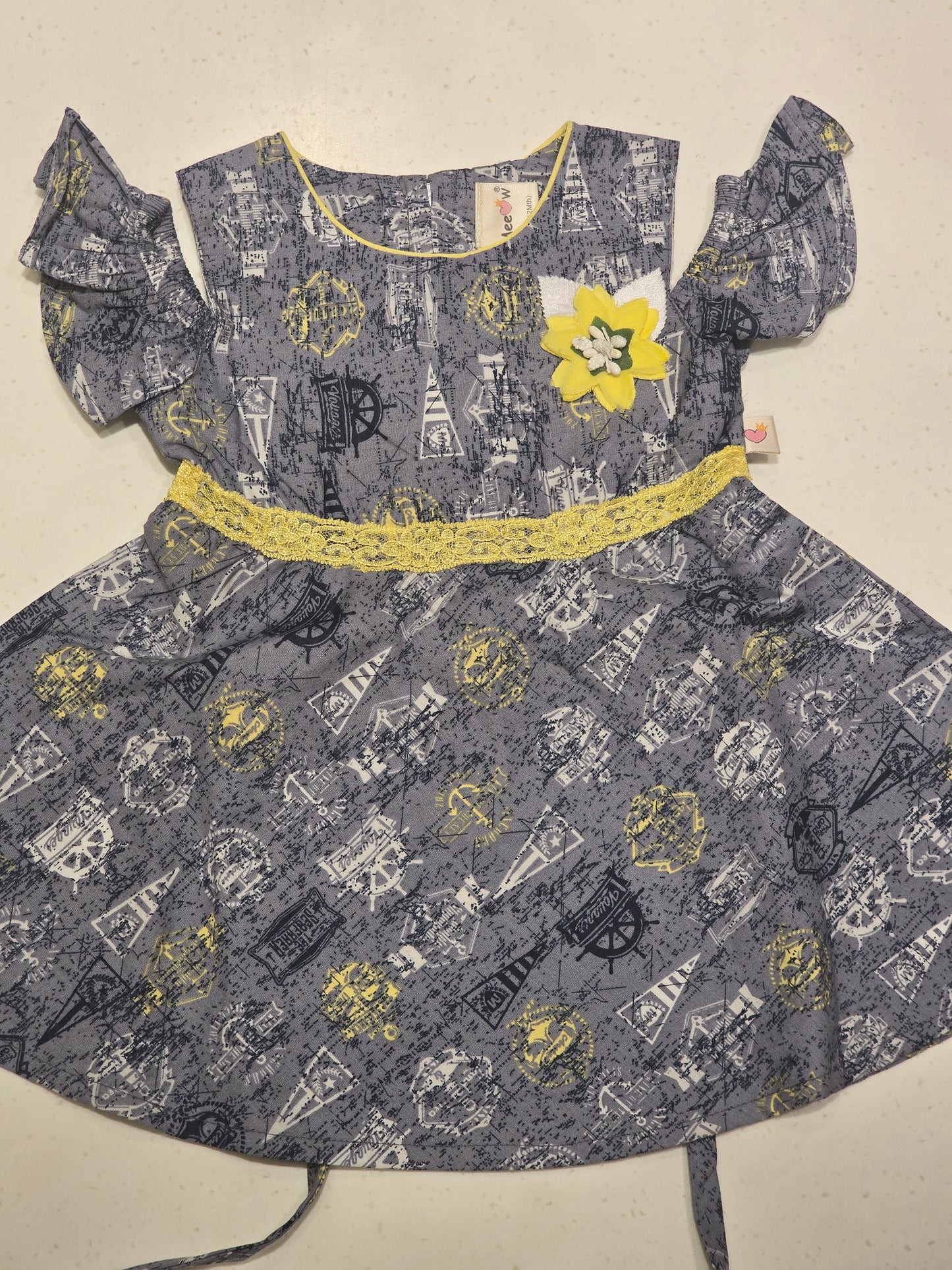 Baby Girls Gray Cotton Cold Shoulder Frock