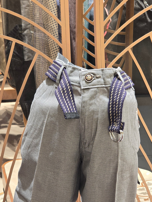 Pure cotton material gray color pant for boys with belt
