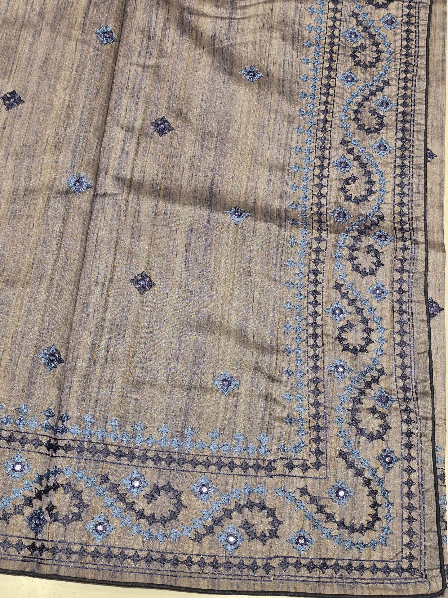 Tussar Silk Saree with Mirror Work Embroidery