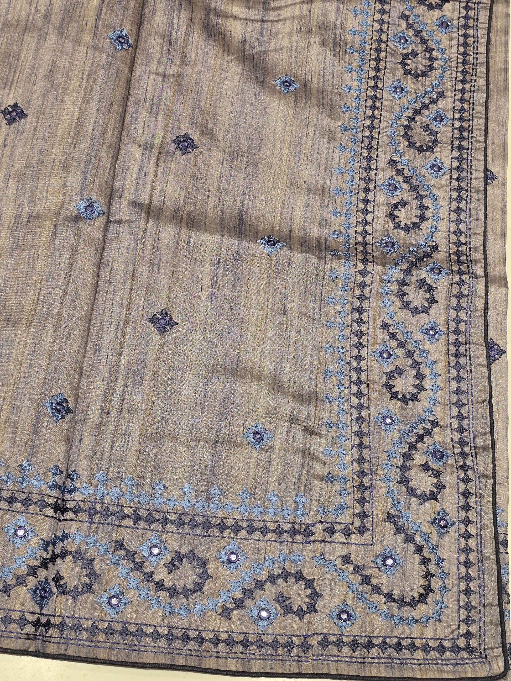 Tussar Silk Saree with Mirror Work Embroidery