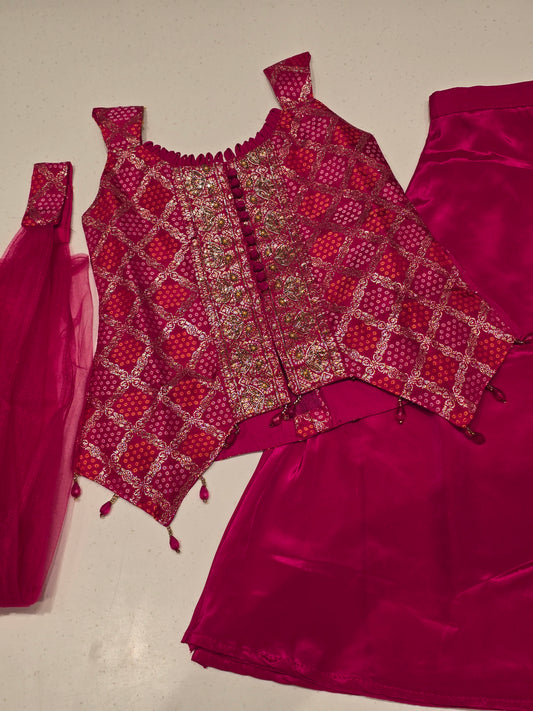 Pink Crepe Indo-Western Sharara Set for Girls