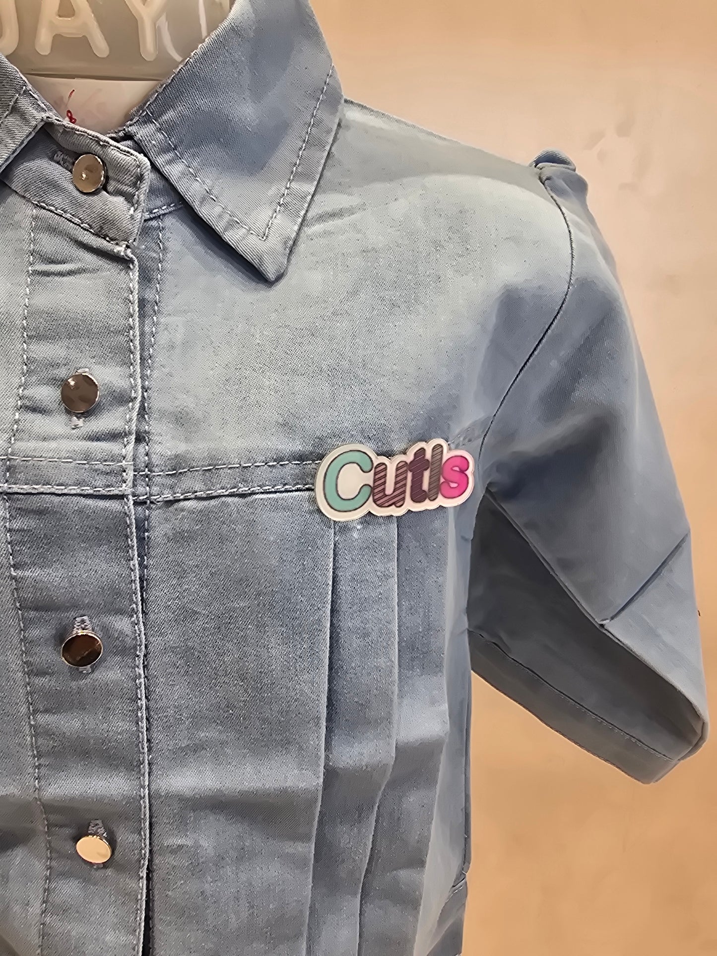 Sky Blue Soft Denim Jacket for Girls with Long Western Tie & Cut-Style Brooch – Casual Wear