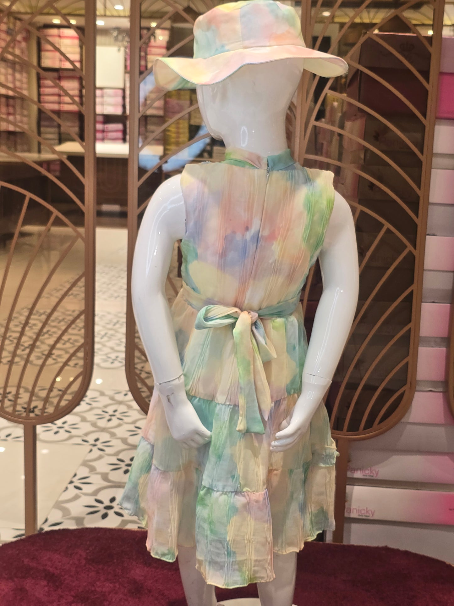 Girls Multicolor Printed Crepe Western Dress