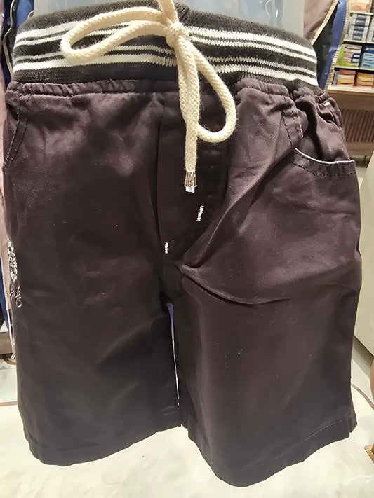Coffee Brown Cotton Shorts for Boys with Pocket Design, Round Elastic Waistband and Adjustable Tie