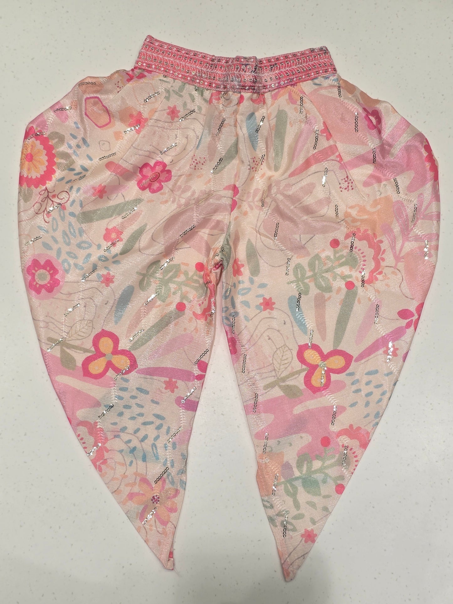 Multi Colour Satin Crepe Patiala Set for Girls