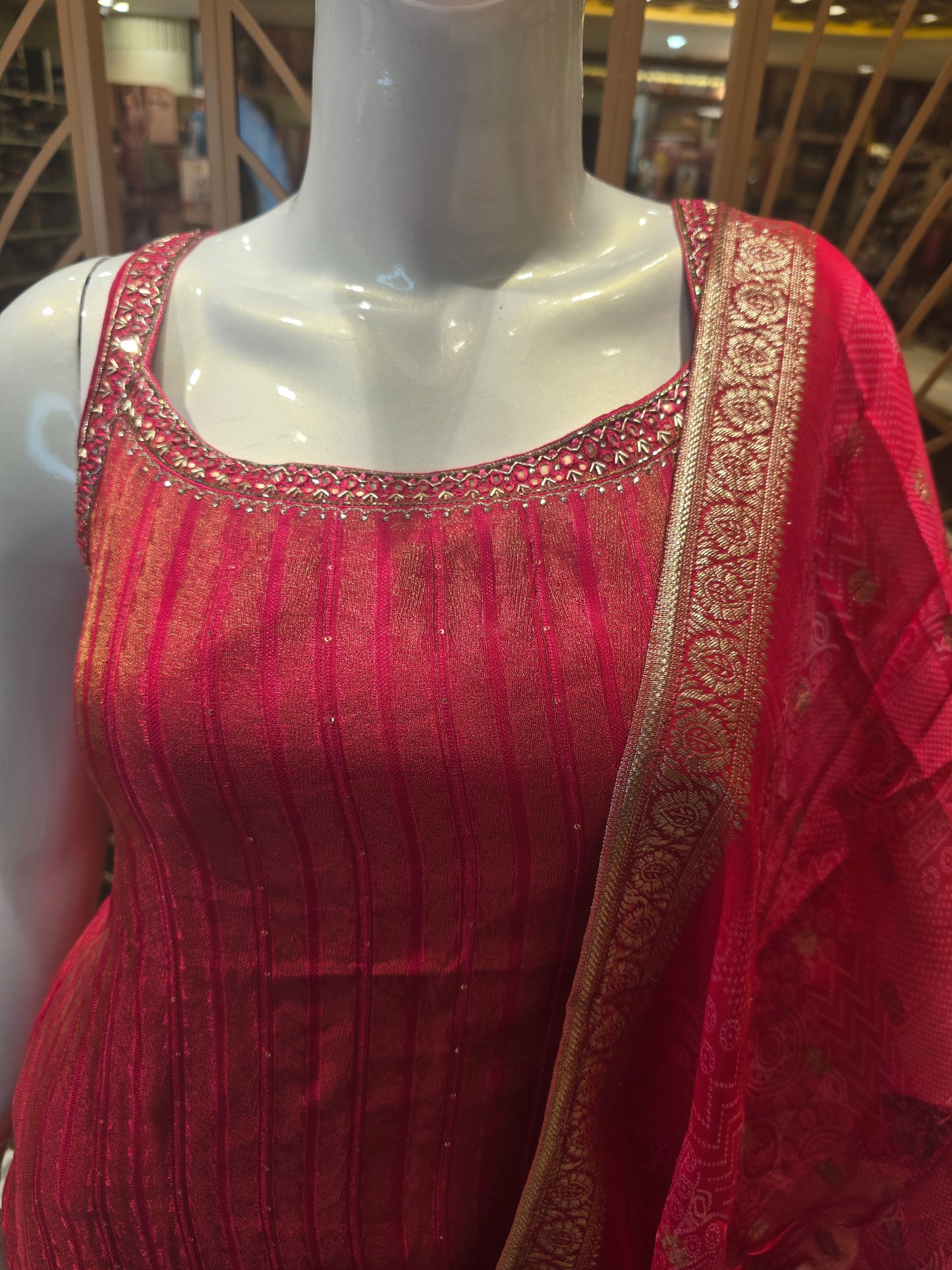 Cherry Pink Dolla Silk Party Wear Set for Women with Micro Sequin & Zari Work, Spaghetti Sleeves – Elegant Occasion Wear