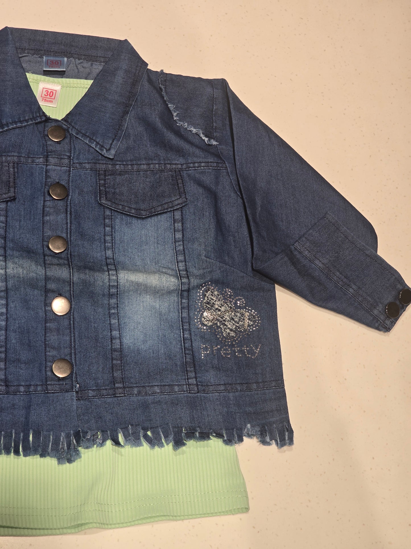 Girl Blue Denim Jacket with Green T-Shirt Set