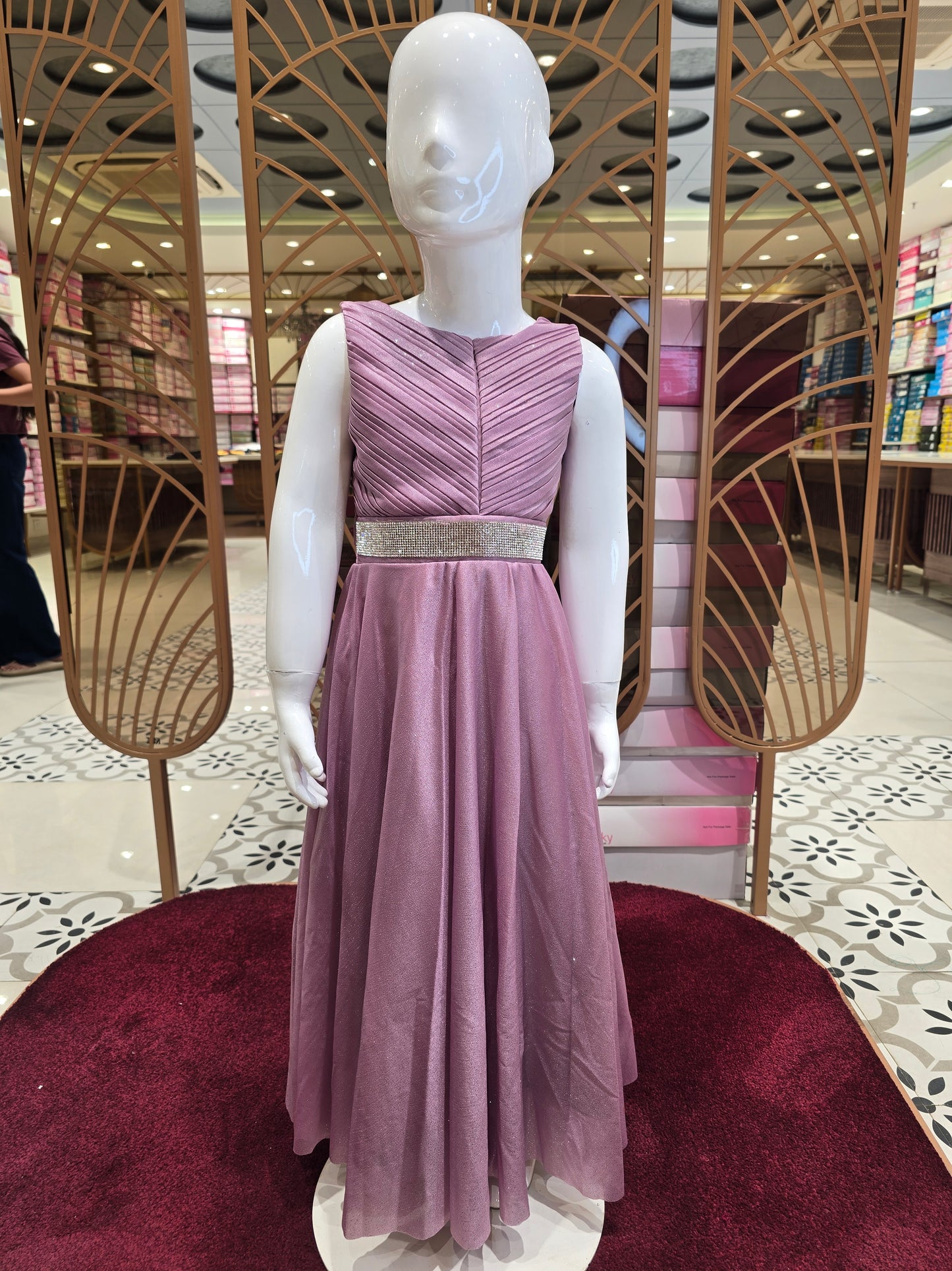 Shimmer material westren Gown full sleeves inner stylish thik belt  design