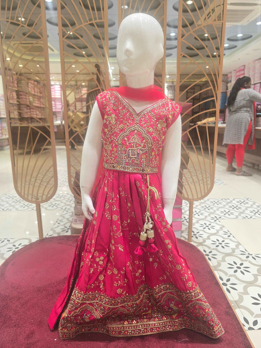 Chinon material ghagra choli for girl with zari embroidery and ladkans