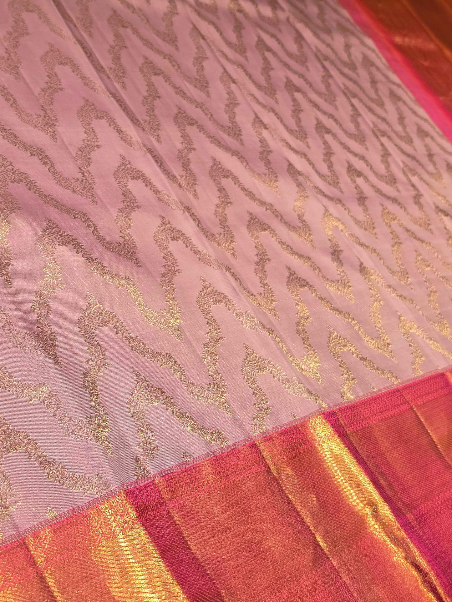 Handloom pure silk Kanjivaram saree with lehariya design with rich pallu