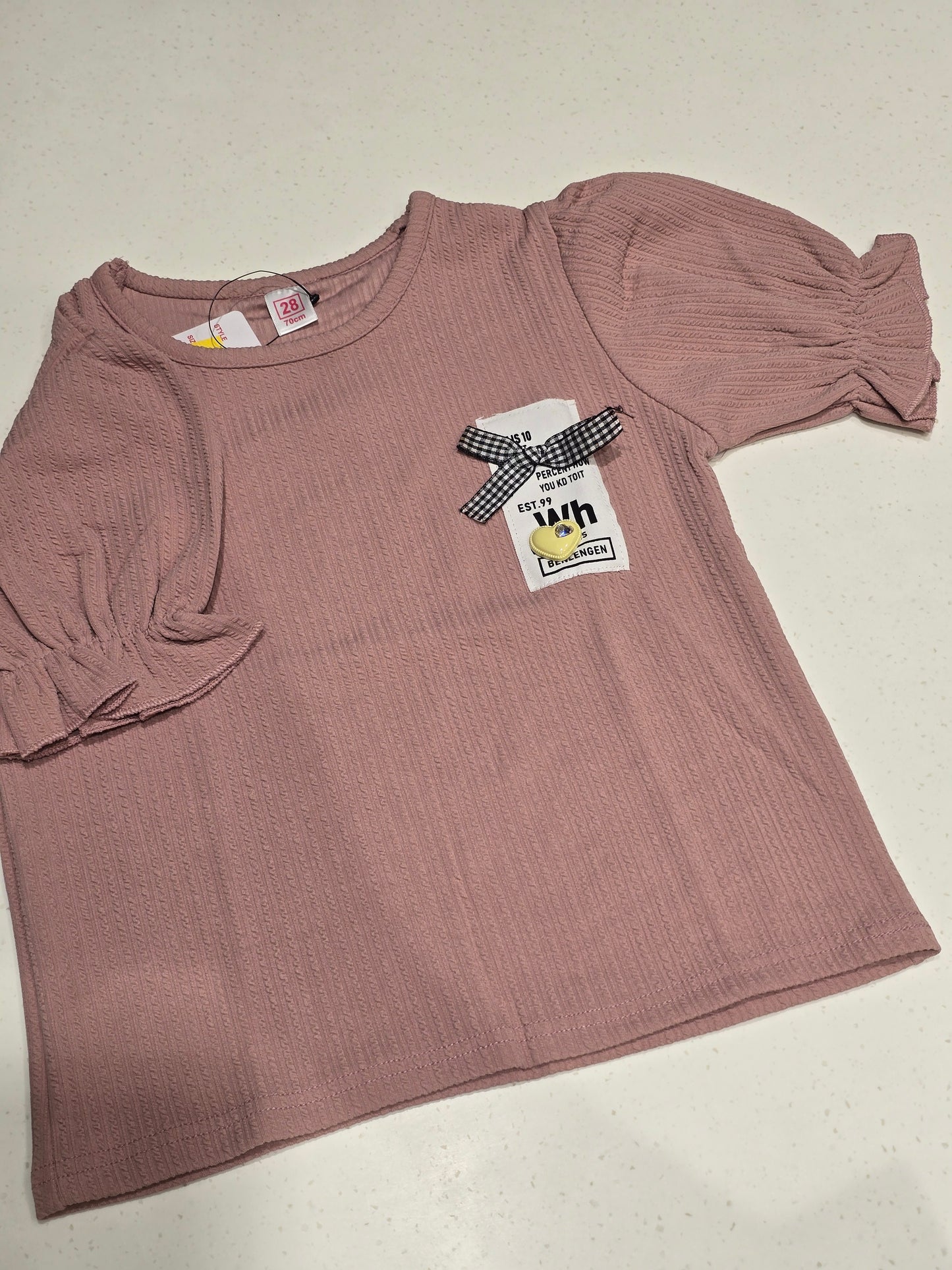 mauve ribbed crew-neck top for girls,