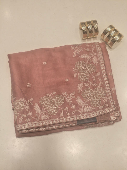 Soft Tussar Saree with White Embroidery