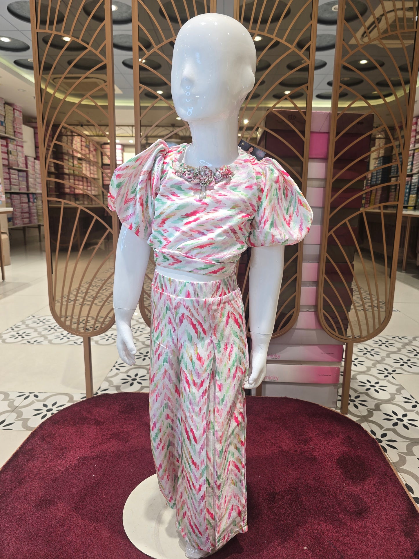 Girls Leheria Print Satin Western Set