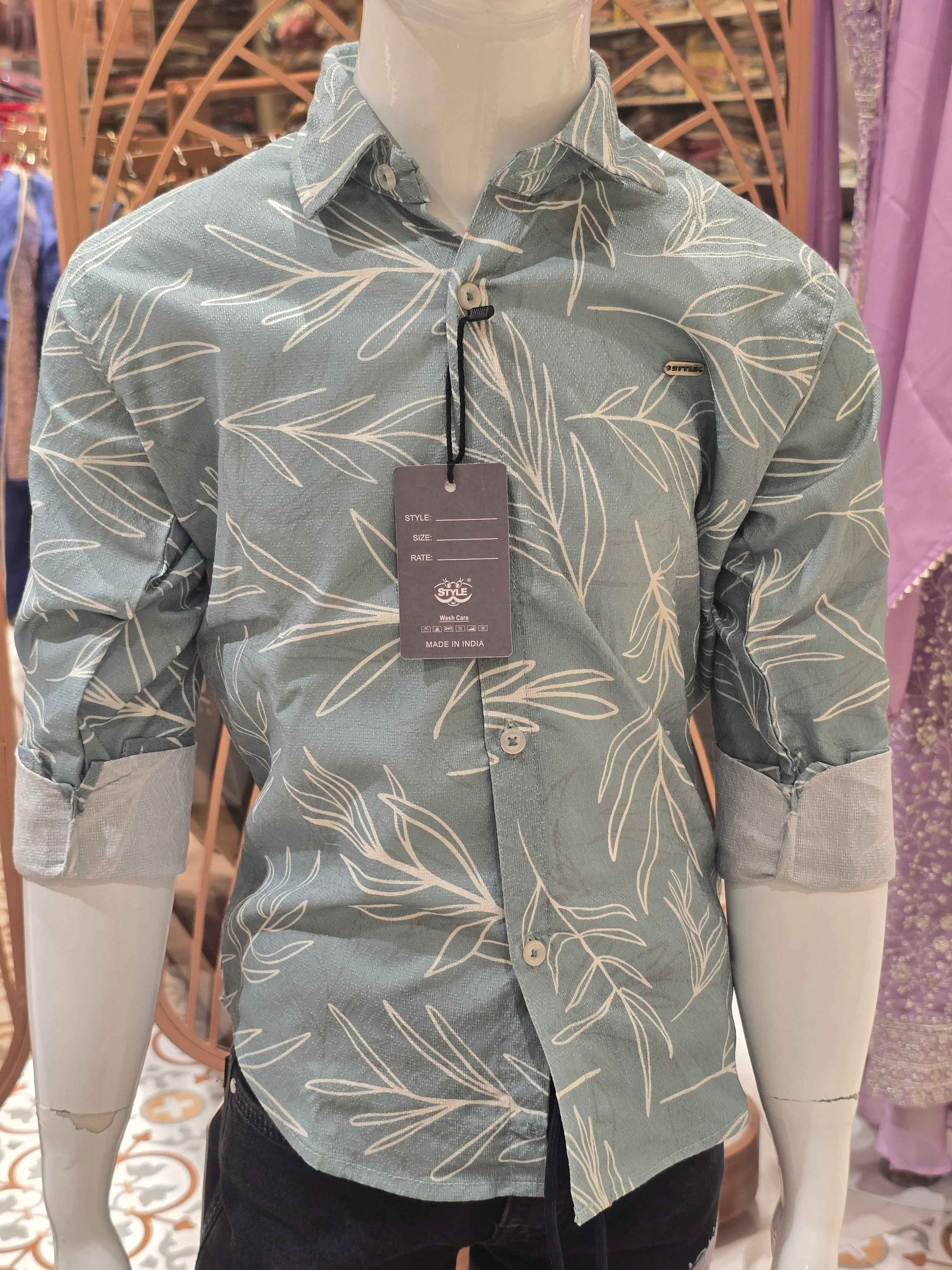 Printed Cotton pista green colour shirt for boys
