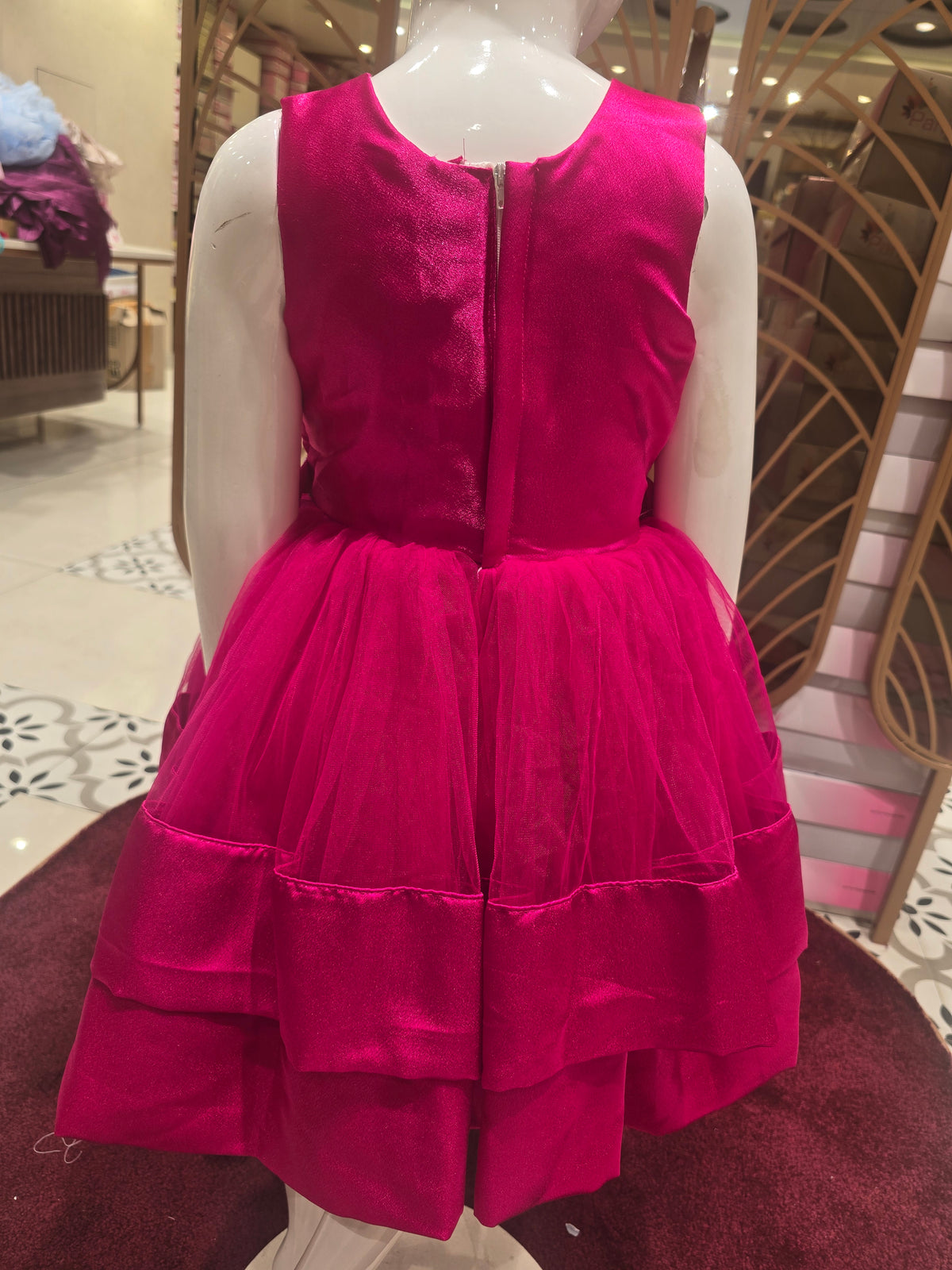 Girls Baby Pink Knitted Short Frock with Stone Waist Detail