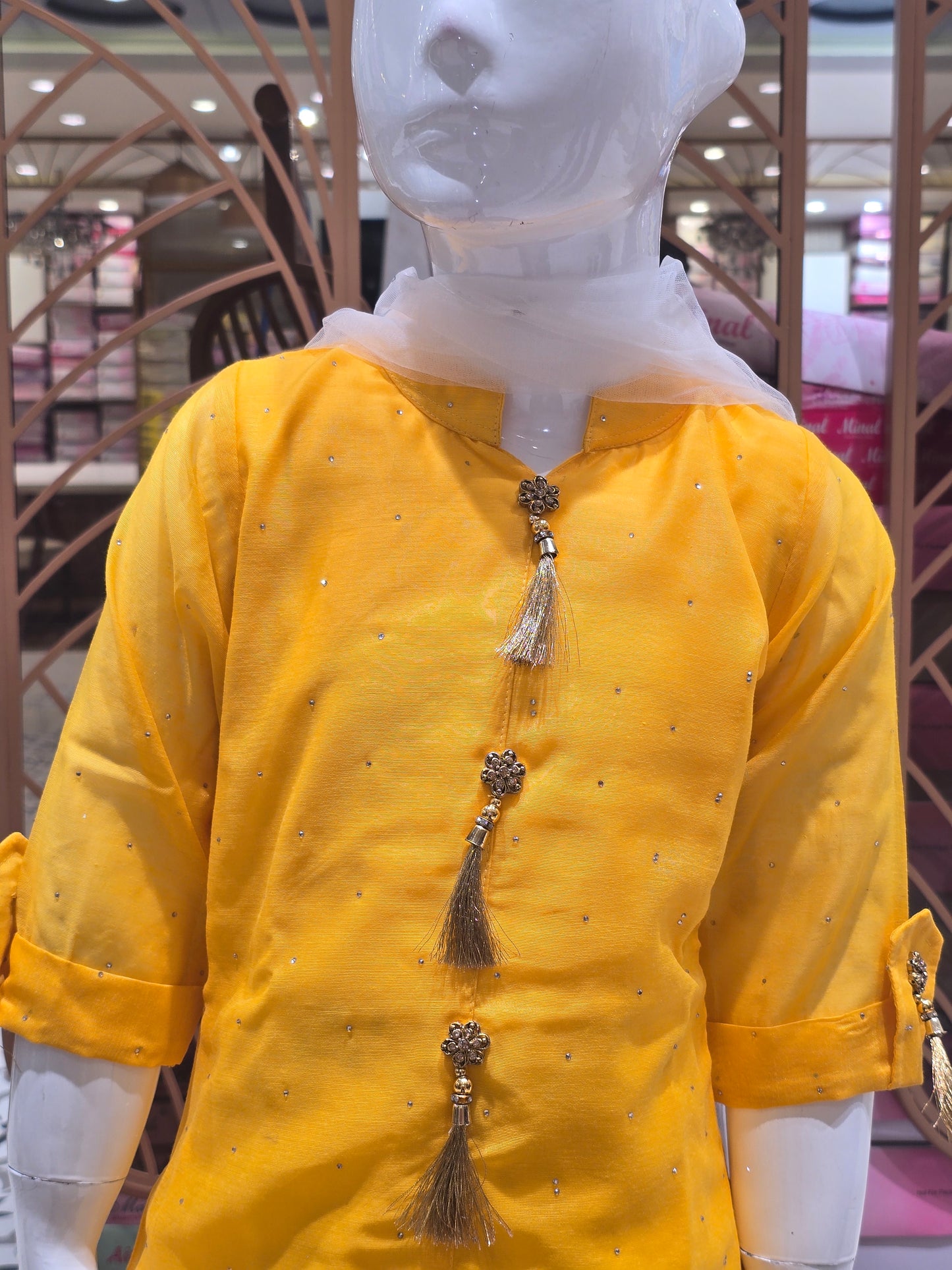Girl Yellow Chanderi Silk Patiala Set with Pants