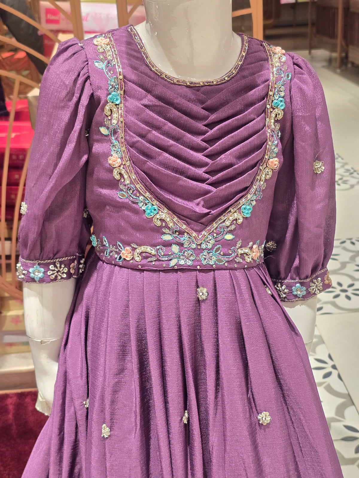 Light Purple Crepe Ethnic Gown for Girls from .