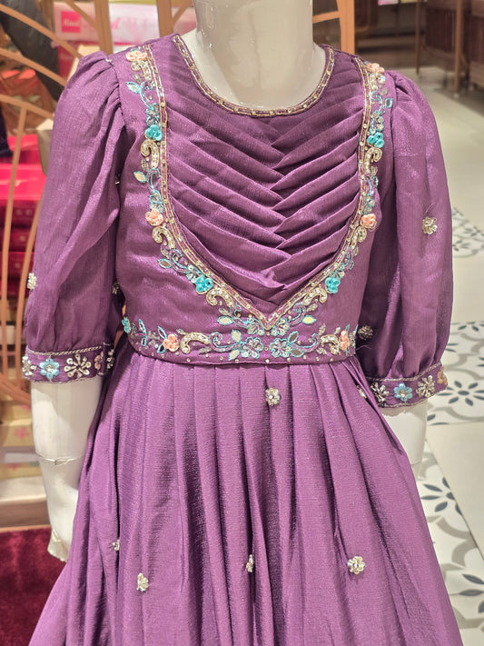 Light Purple Crepe Ethnic Gown for Girls from .
