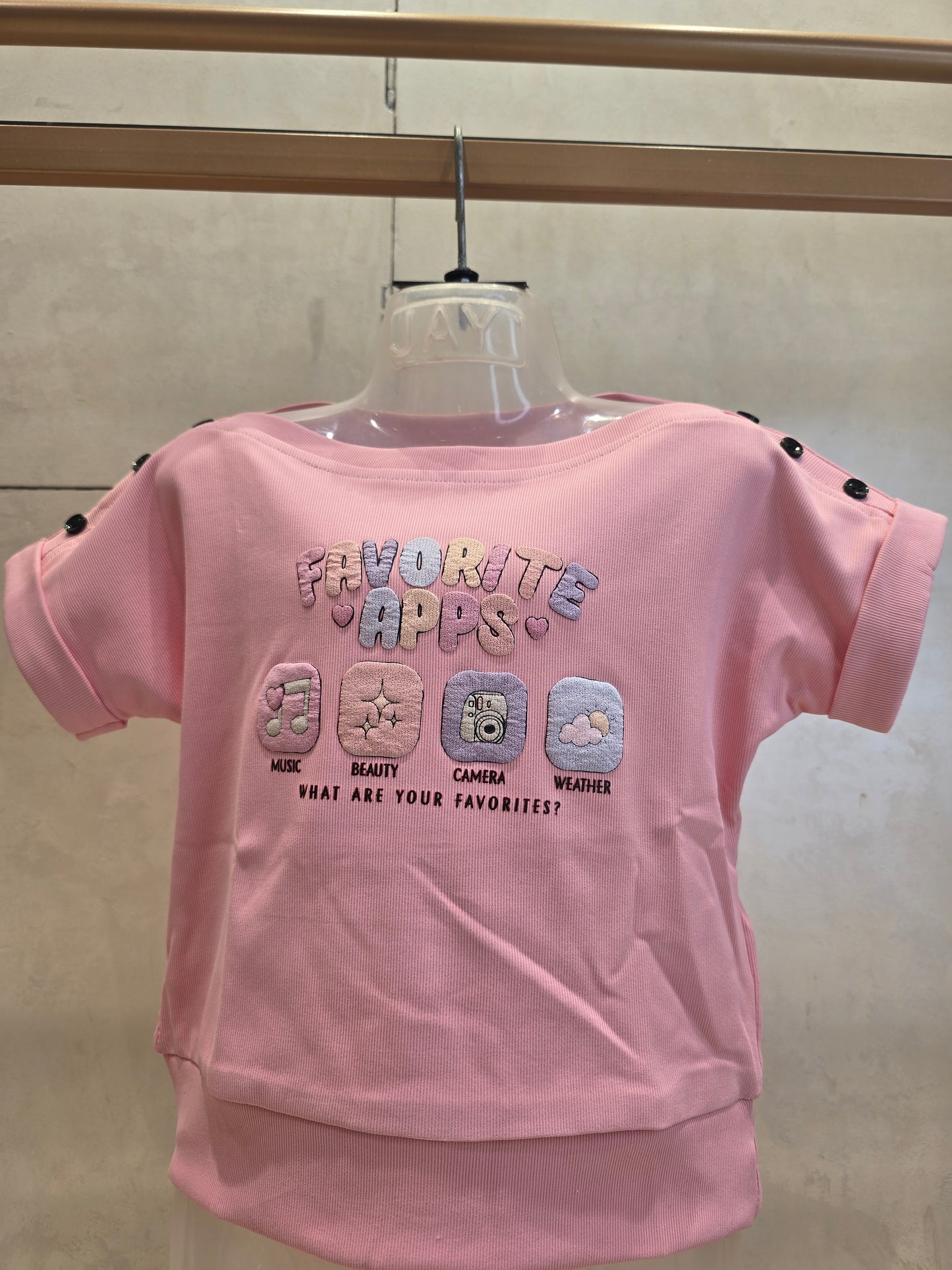 Baby Pink Hosiery Stylish T-Shirt for Girls with Unique Printed Boat Neck – Party Wear Top