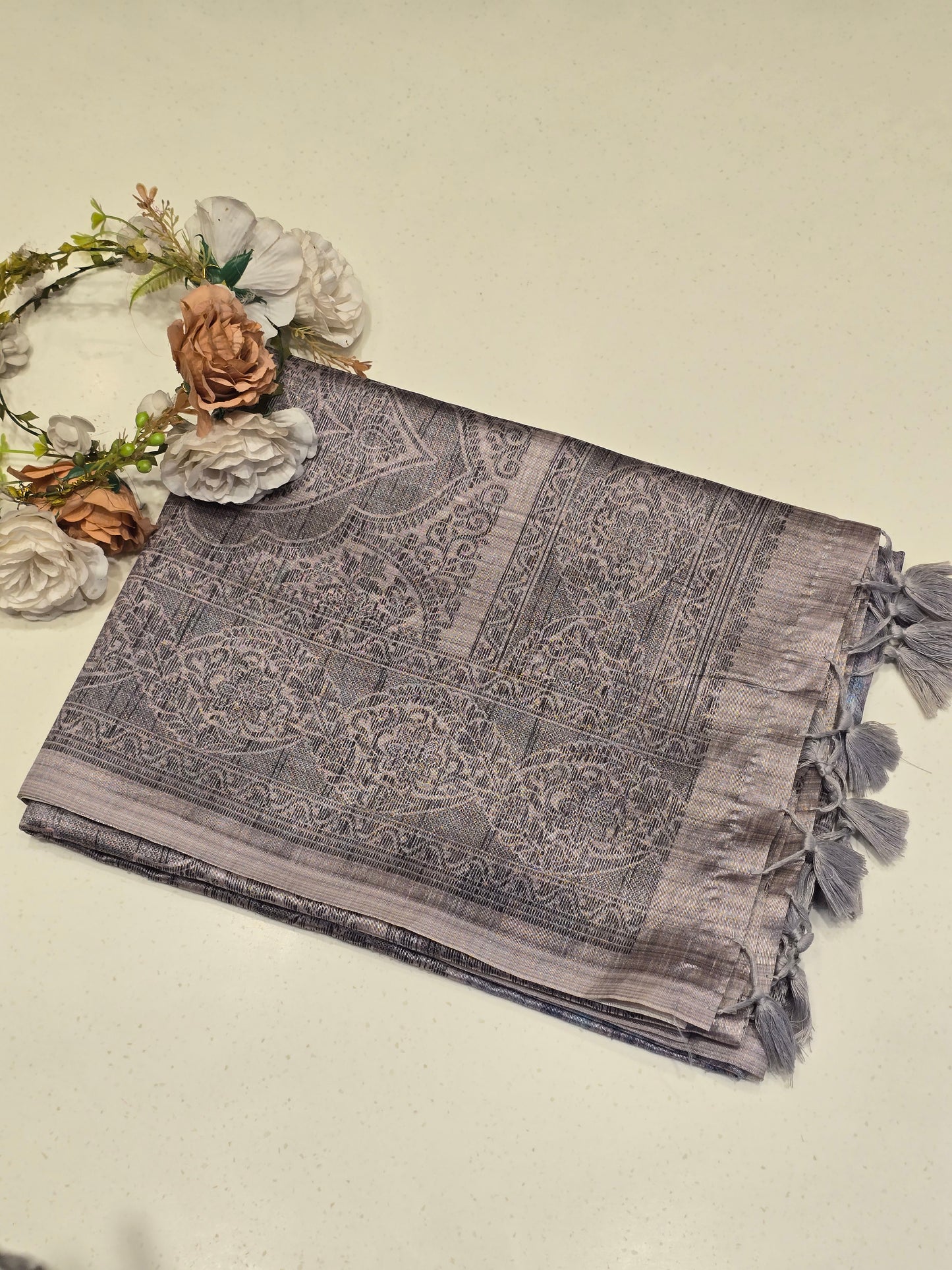 Raw silk with thread work border and pallu Daily wear