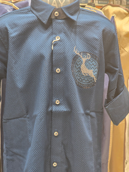 Boy Teal Blue Imported Party Wear Shirt