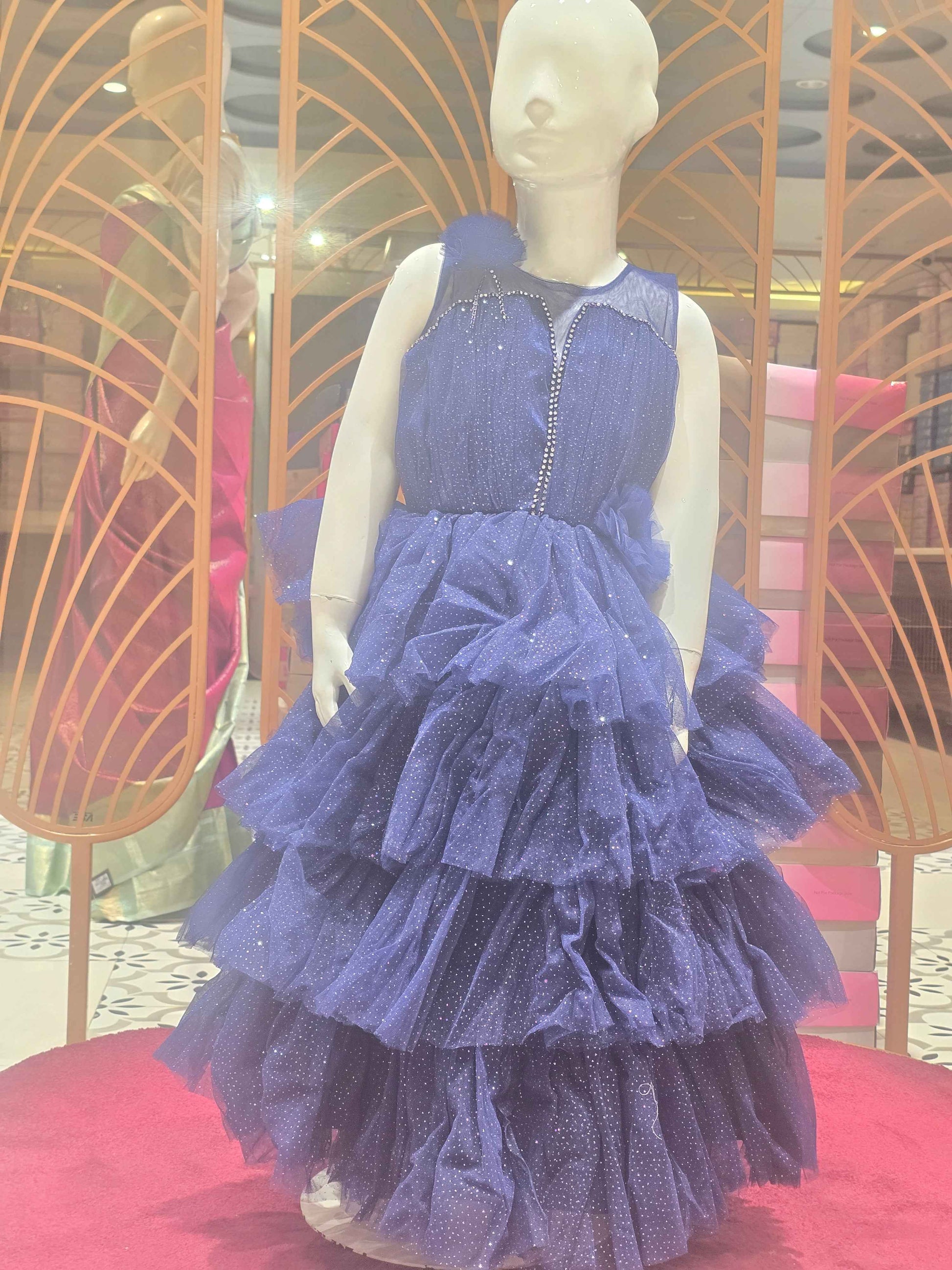 Girls Blue Knitted Stone Work Gown
