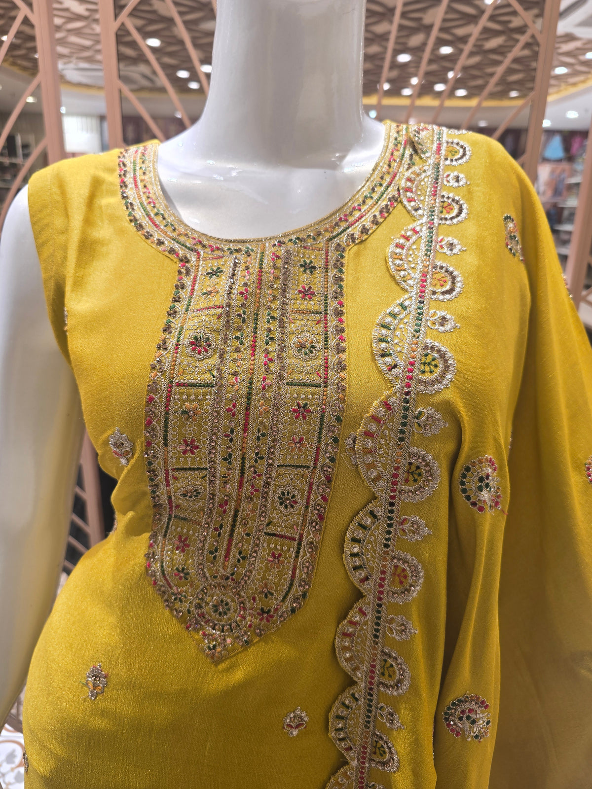 Mustard Shining Softsilk Party Wear Set for Women with Zari Embroidery, Thread Work & Cutwork Border Dupatta – Elegant Occasion Wear