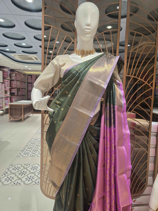 Traditional Indian Semi Kanjivaram Silk Saree with Rich Pallu