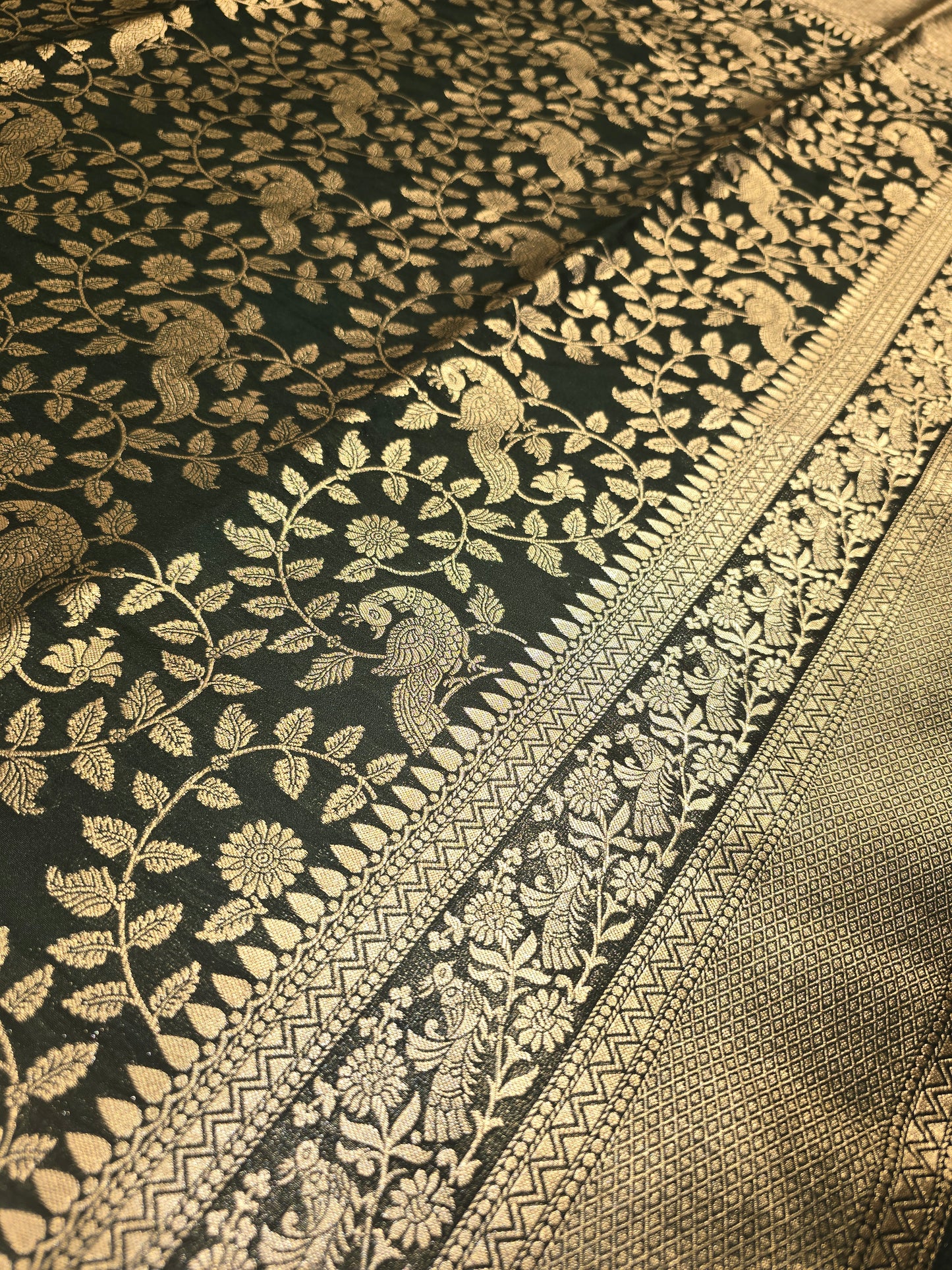 Semi Banarasi Silk Saree with Floral & Peacock Design and Fancy Zari Border | Festive Wear Saree for Women