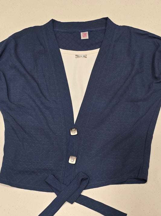 Lycra Material denim blue color western tap for Girls with mega Sleeves