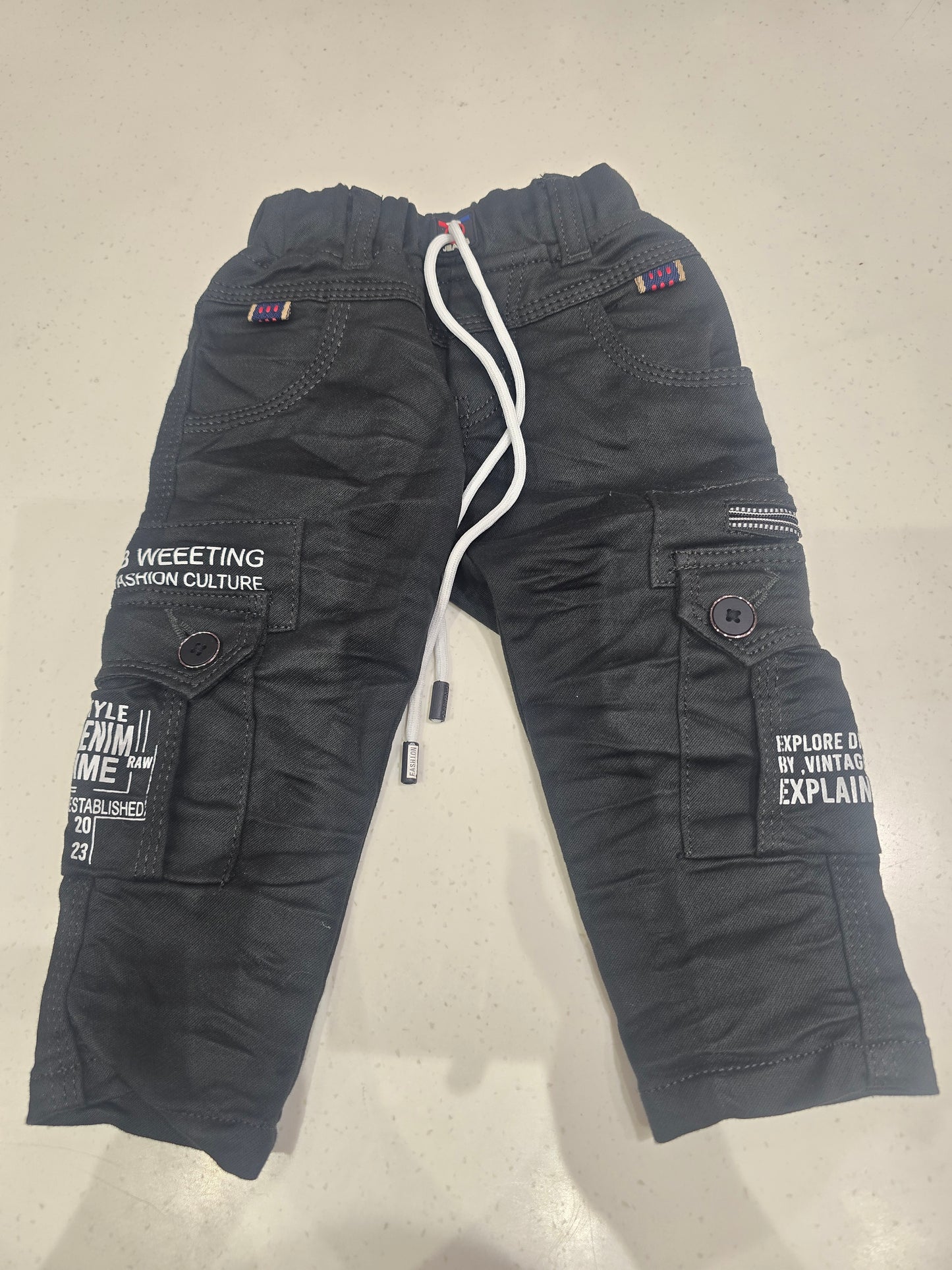 Denim material jeans cargo for boy with Elasticable waist