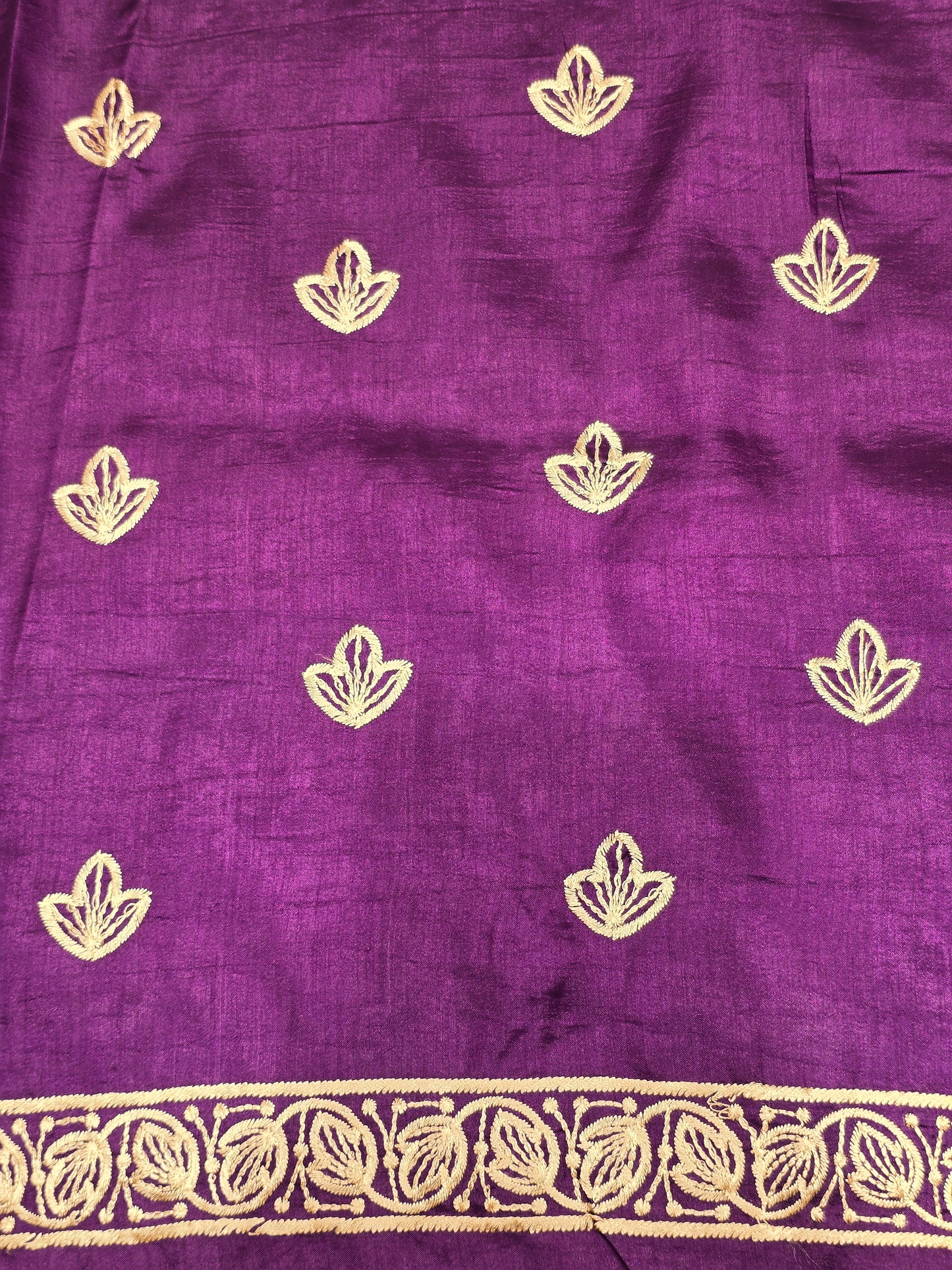 Maroon Tussar Saree with Golden Embroidery Border