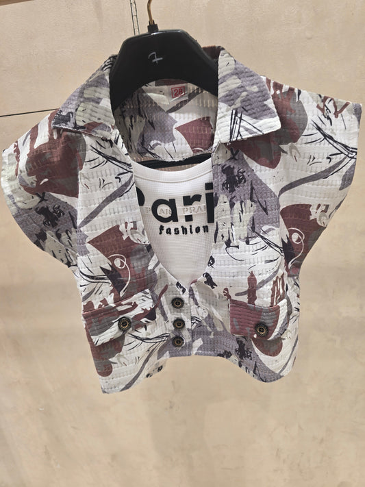 Girl White Multicolour Printed Popcorn Western Top