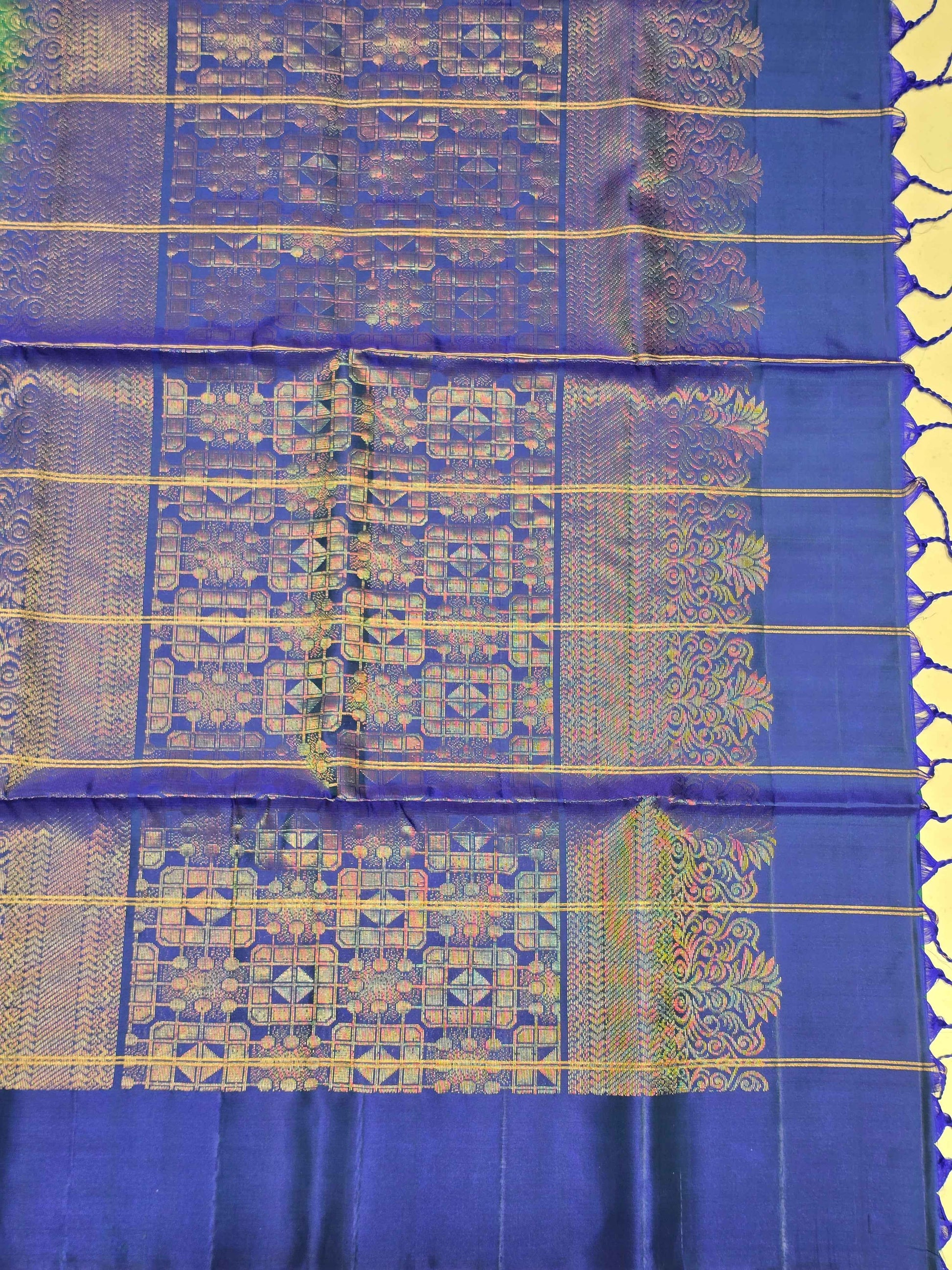 Pure softsilk saree , checked pattren with rudrakshi peacock motifs