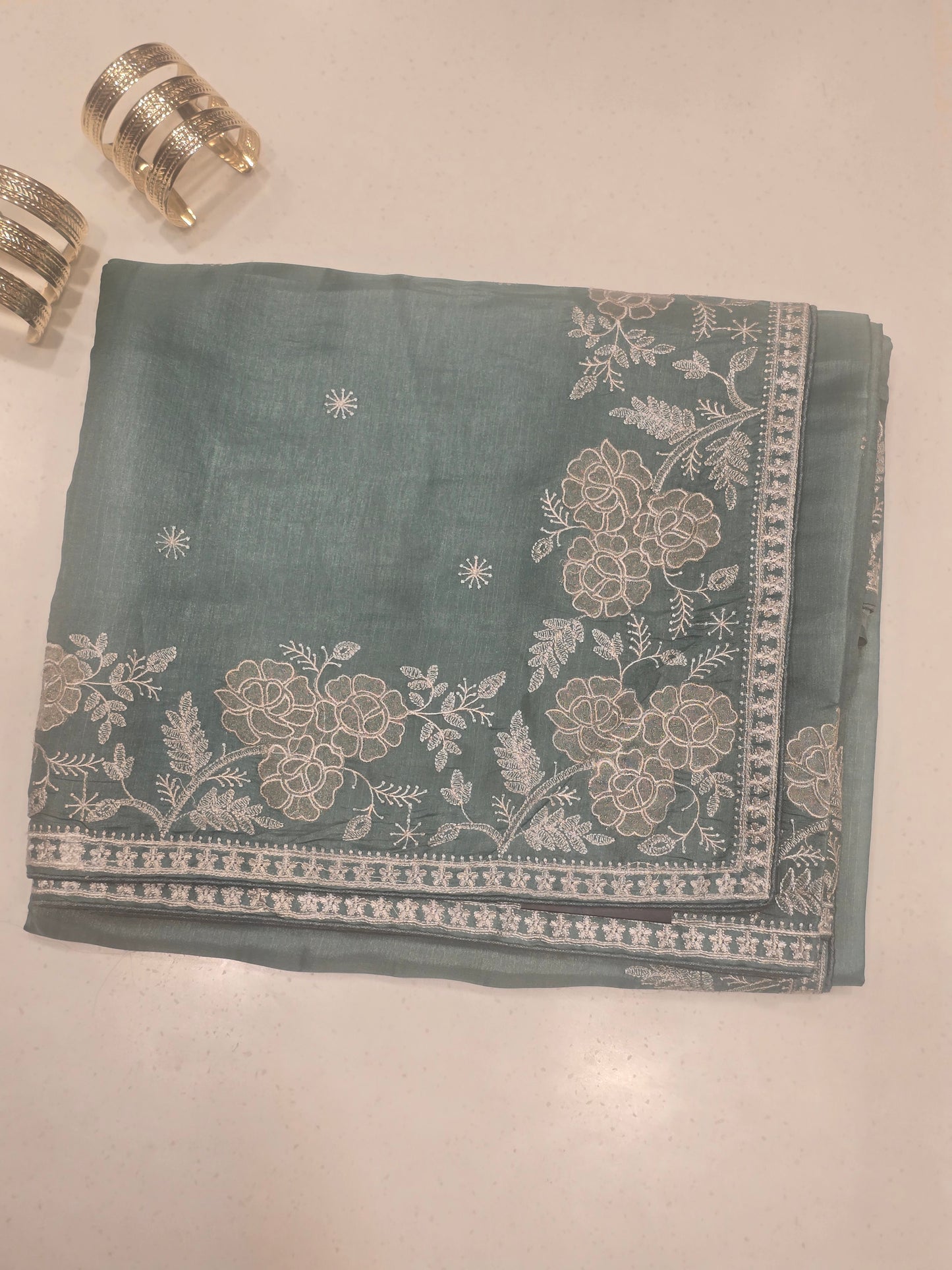 Soft Tussar Saree with White Embroidery