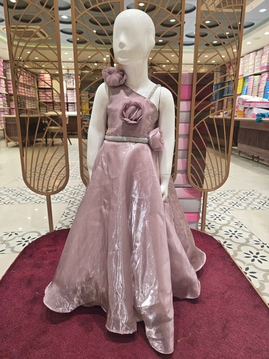 Girl Fawn Organza Party Wear Gown