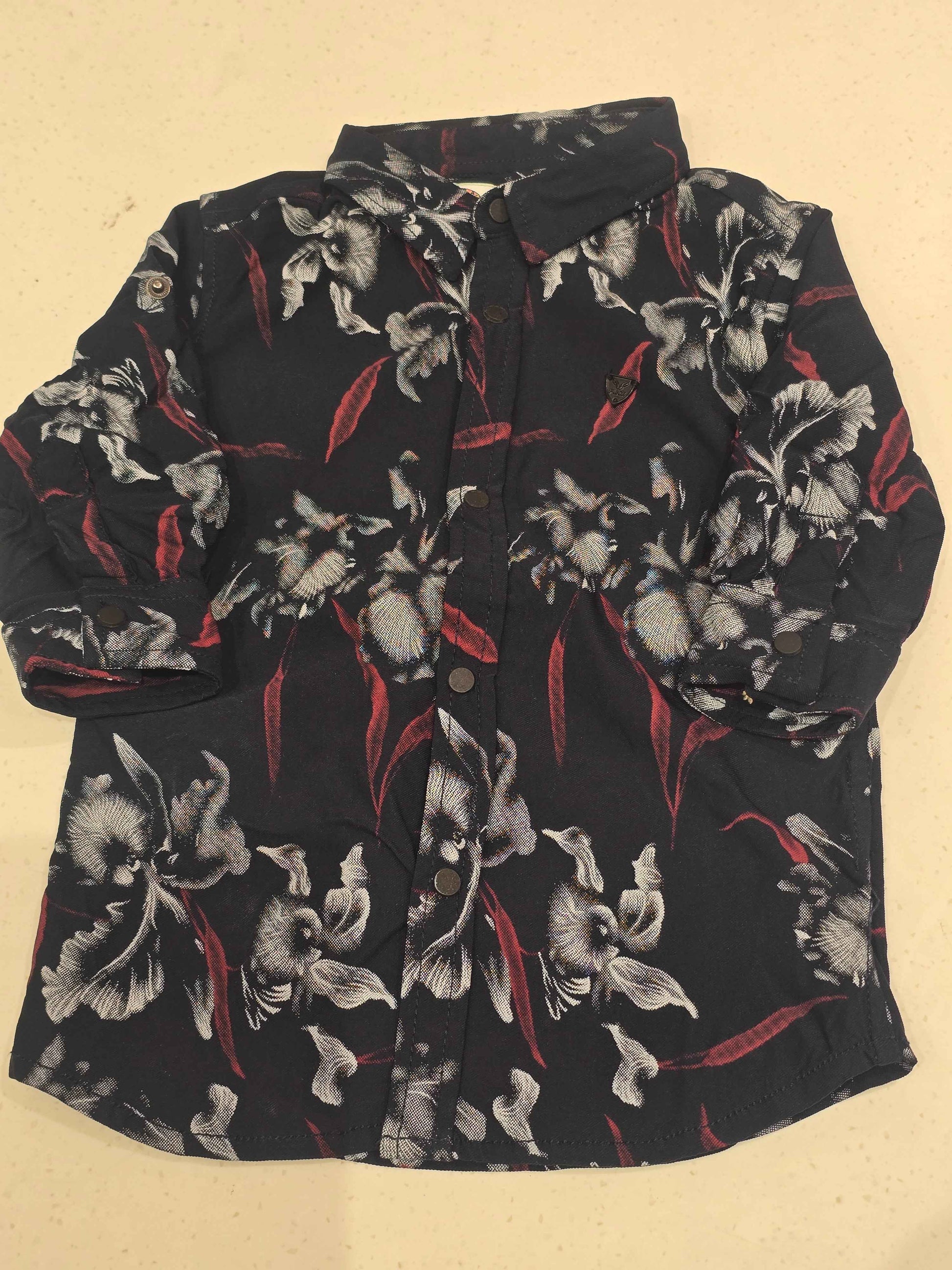 Cotton material black with red & white color shirt for boy
