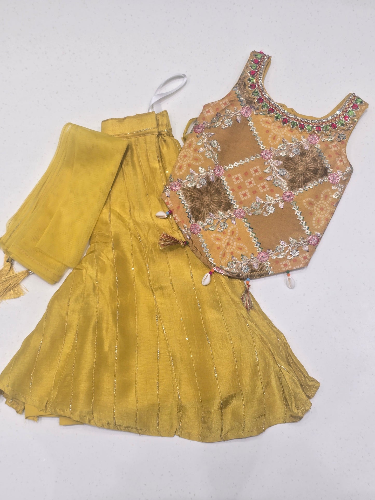 Mustard Chiffon Sharara Set for Baby Girls