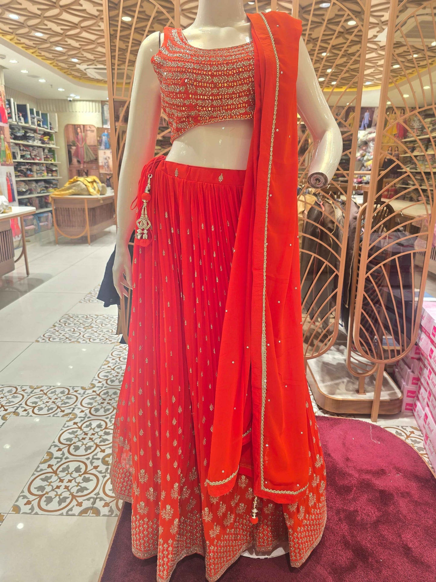 Women Orange Georgette Lehenga Set