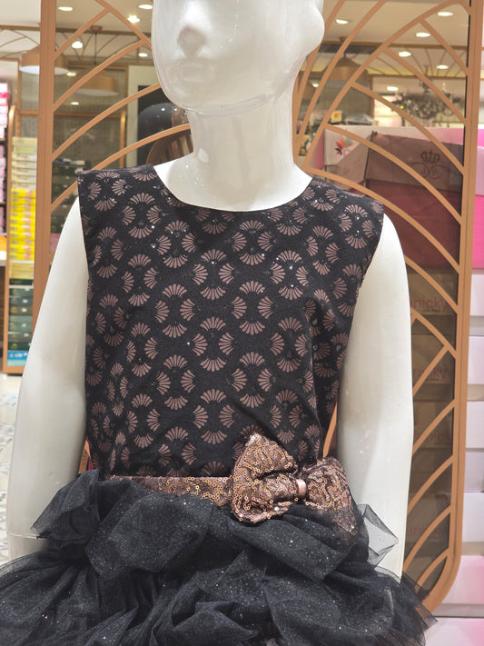 Girl Black Peach Layered Knitted Party Short Frock