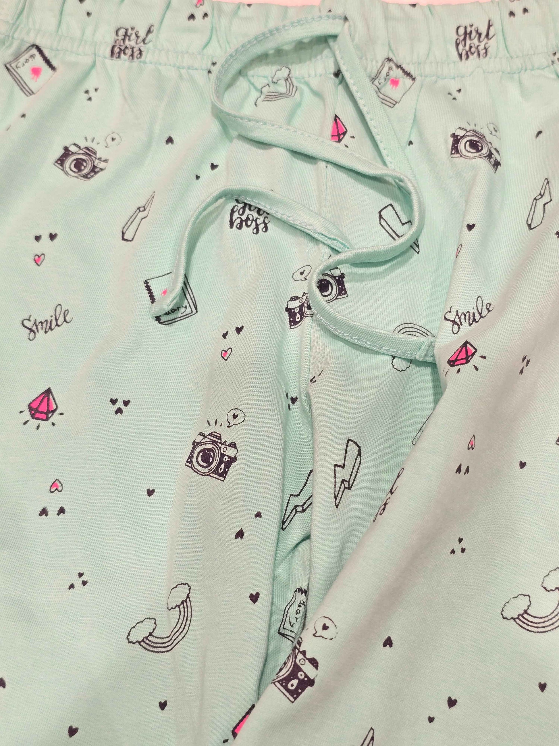 Printed Cotton material sea green colour capri for girl