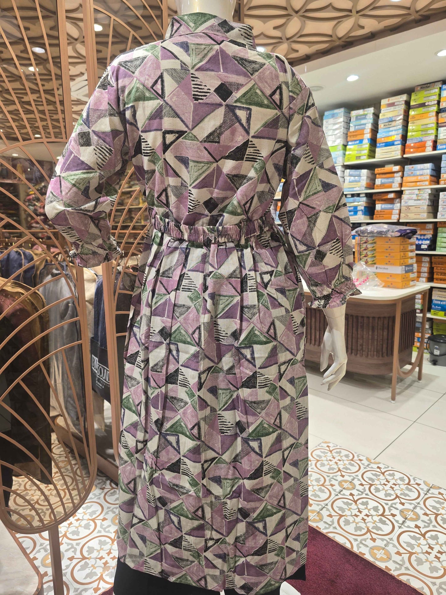 Printed Cotton material anarkali single kurta with stylish belt