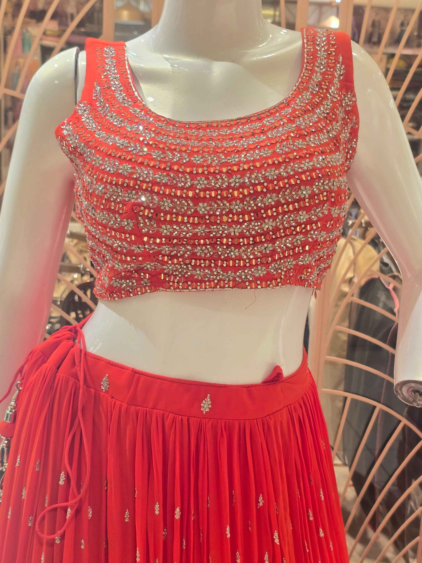 Women Orange Georgette Lehenga Set