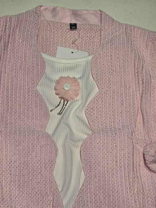 Baby Pink Cotton Layered Jacket Top Set for Girls