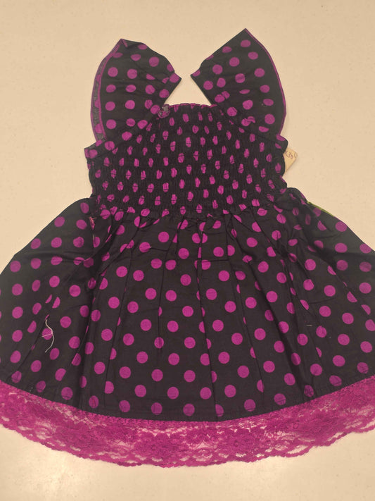 Baby Girl Black Cotton Polka Dot Frock
