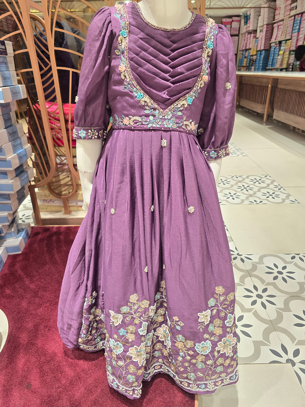 Light Purple Crepe Ethnic Gown for Girls from .