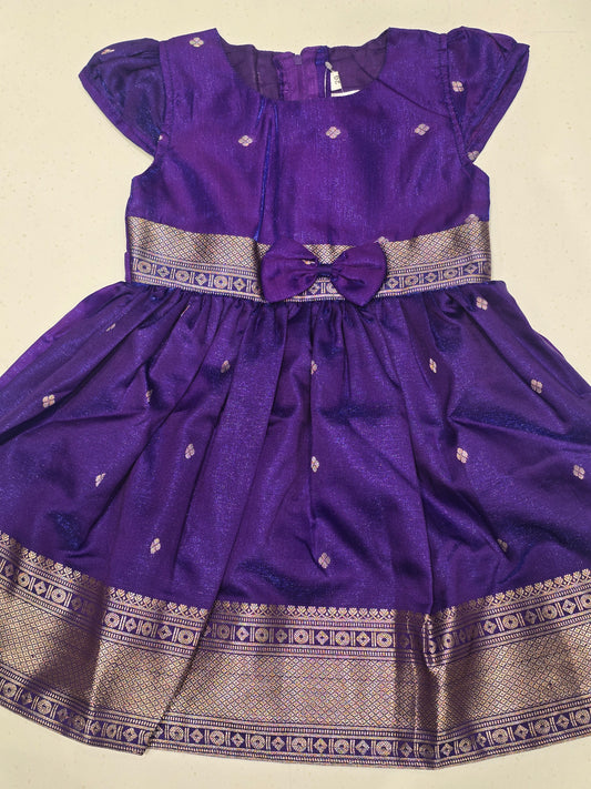 Tissue Material purple colour traditional frock for girl