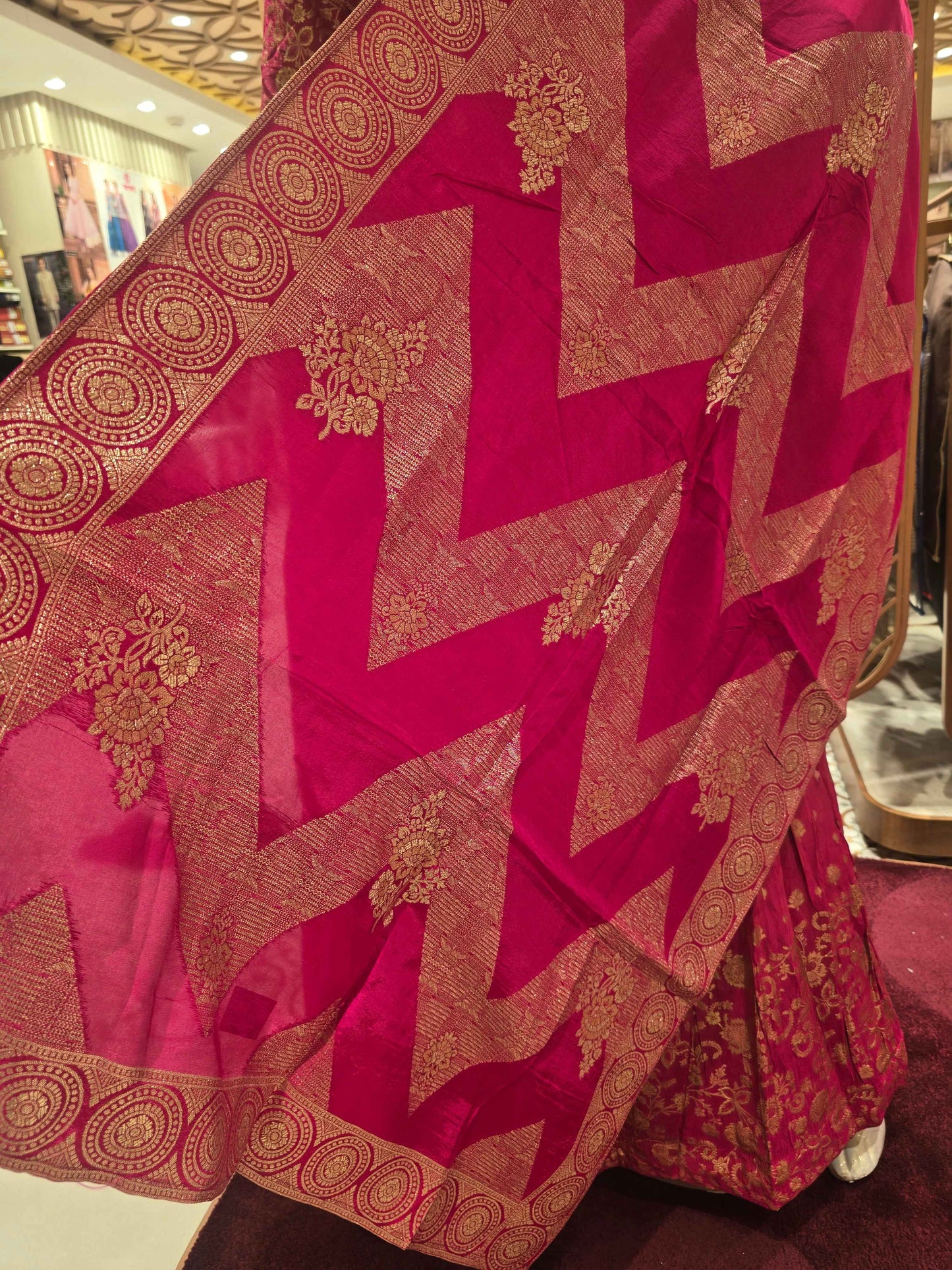 Women Rani Pink Pure Banarasi Lehenga Set