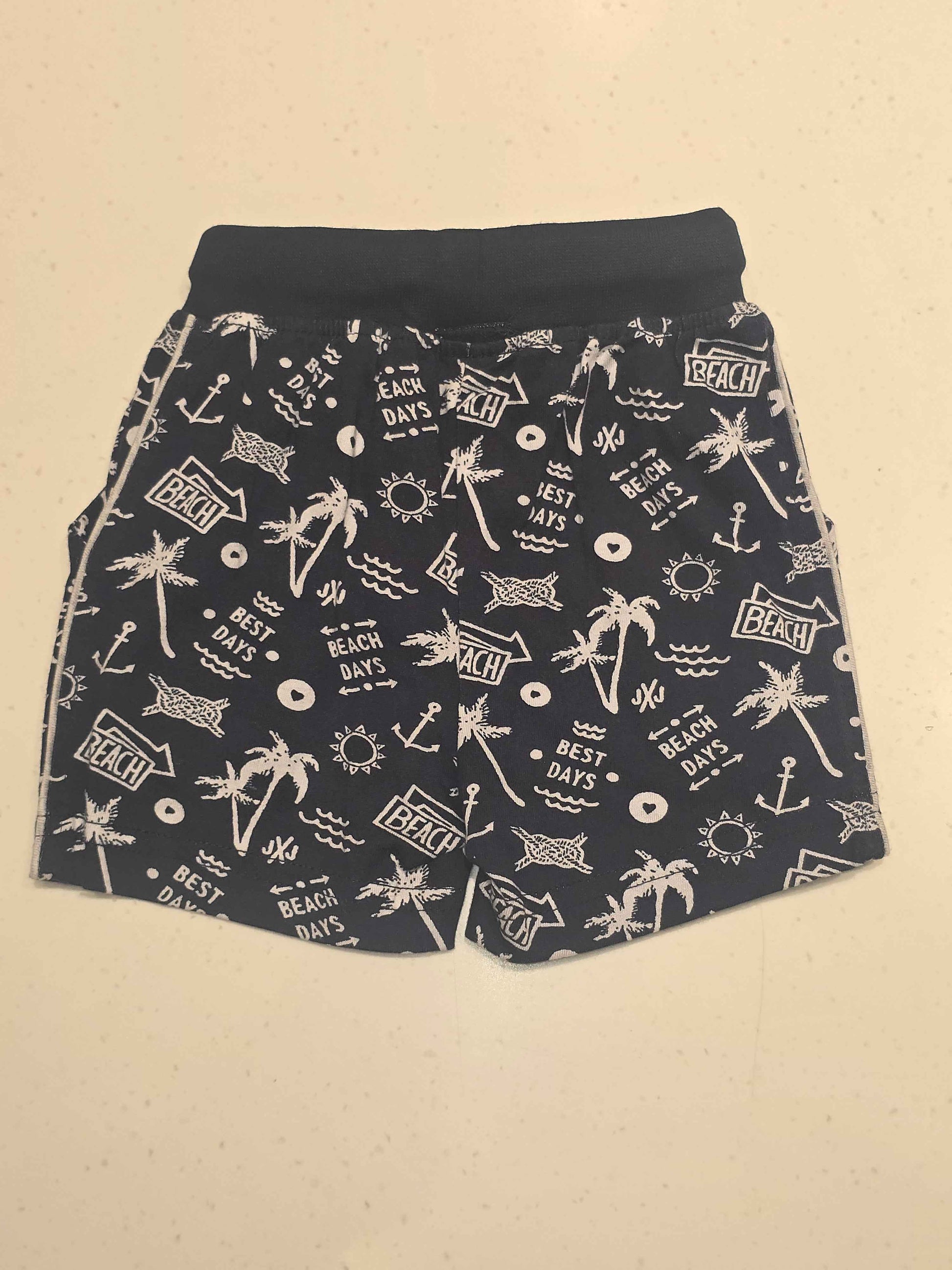 Cotton material blue base white colour printed short with round Elasticable